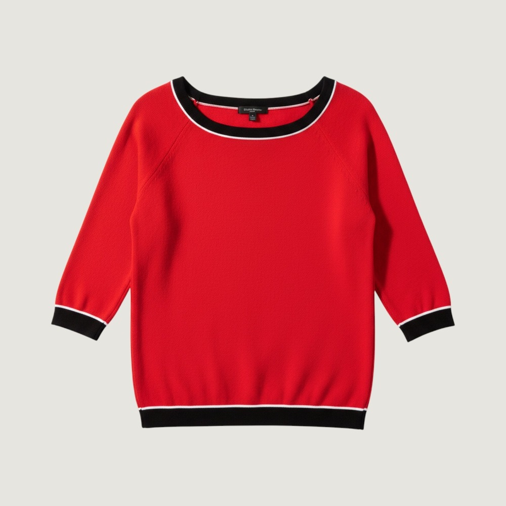 Sonia Red Top Black Trim Long Sleeve Knit Sweater Women's Size L Casual Stretch